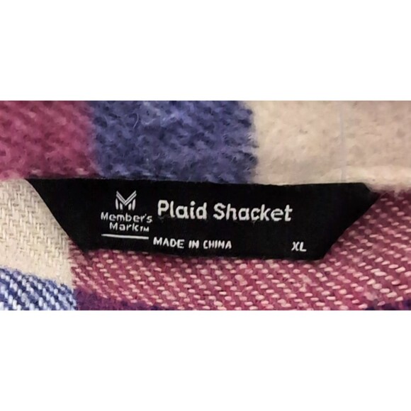 Women's Flannel Shacket Size XL Button Up Long Sleeve Warm Plaid Purple Pink - Picture 3 of 16